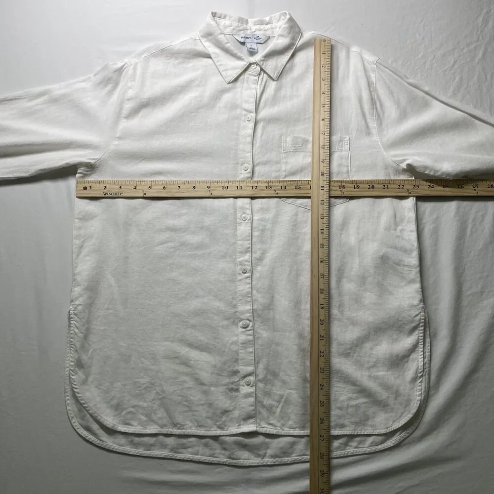 Old Navy Boyfriend Shirt Button Front Long Sleeve White Linen Blend Size M